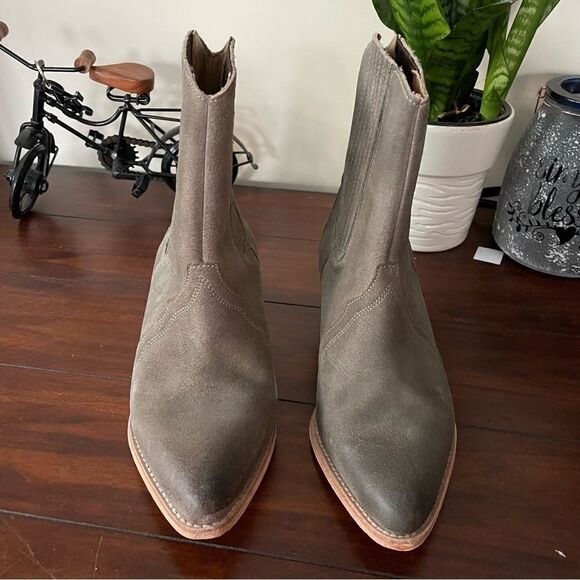 FREE PEOPLE New Frontier Chelsea Leather Boots Washed Taupe Pointed Toe 7.5 NEW! - Picture 4 of 9